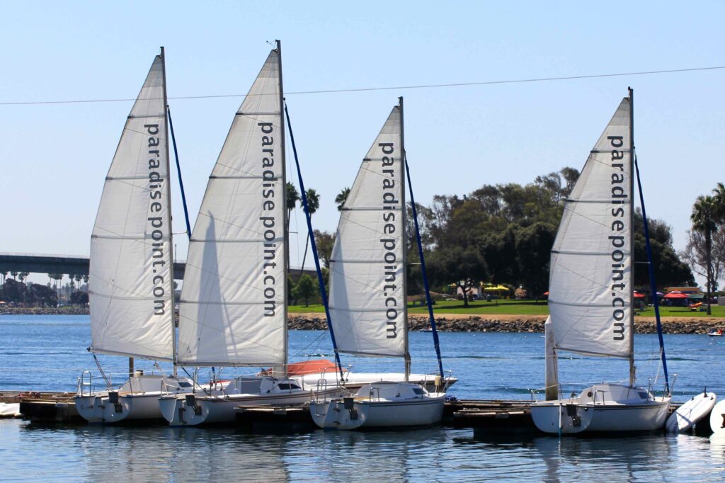 Paradise Point Sailboats in tranquil Mission Bay
